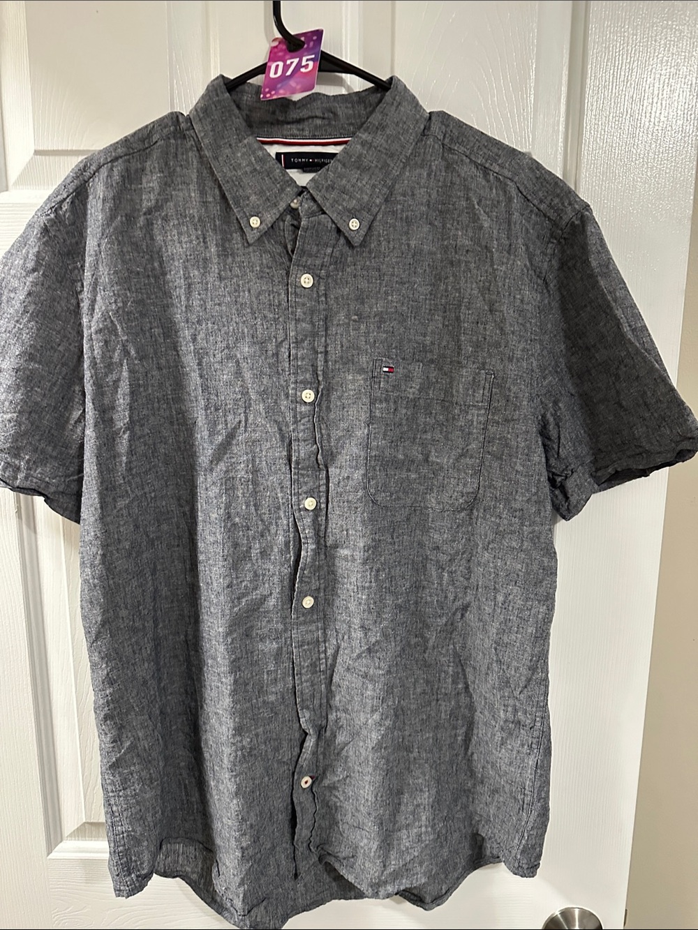 Tommy Hilfiger Short-Sleeve Button-Down Shirt in Heather Charcoal